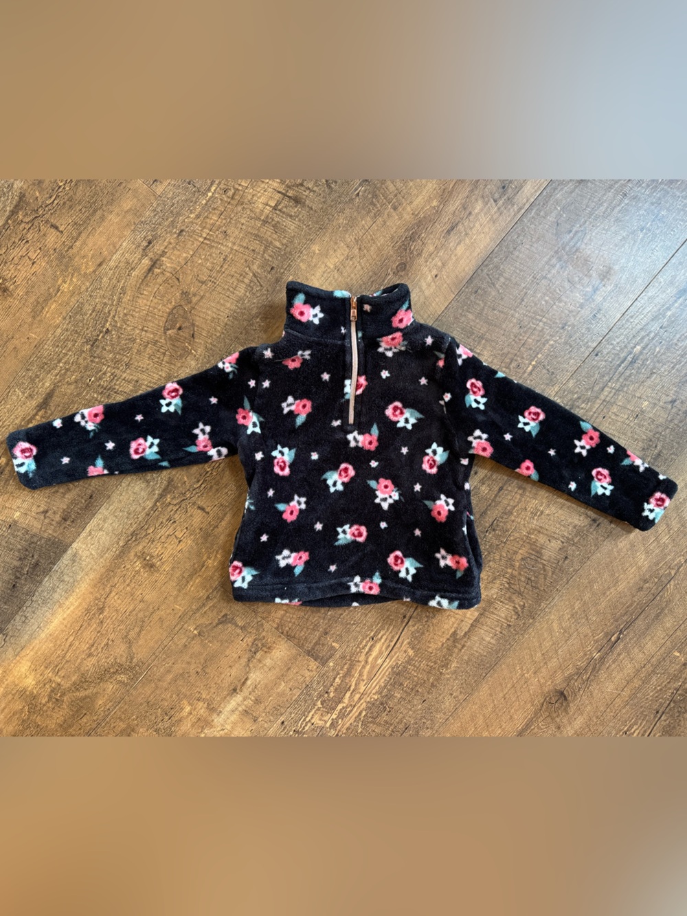 Girl Black Floral Half-Zip Fleece Pullover size: 4